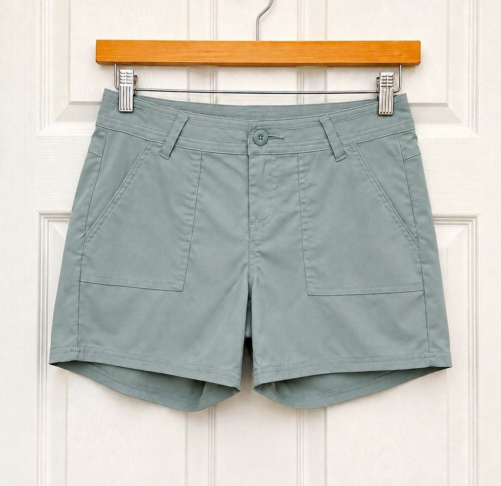 prAna Women’s  Sage Green Hiking Shorts Flat Front Canvas Button W3119RG24